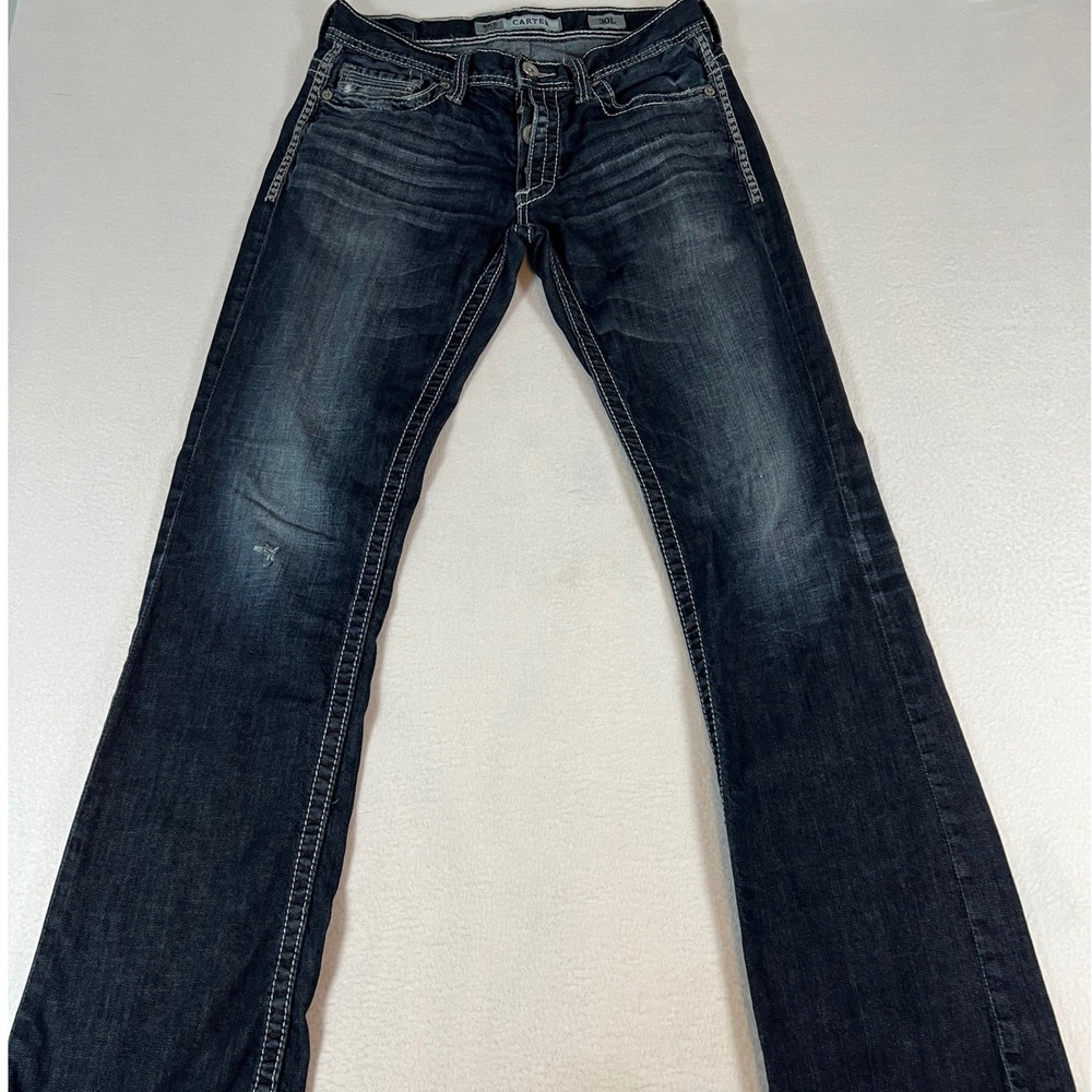 BKE Carter Jeans Women 30L Dark Wash Good Button Fly Bootcut Heavy Stitch